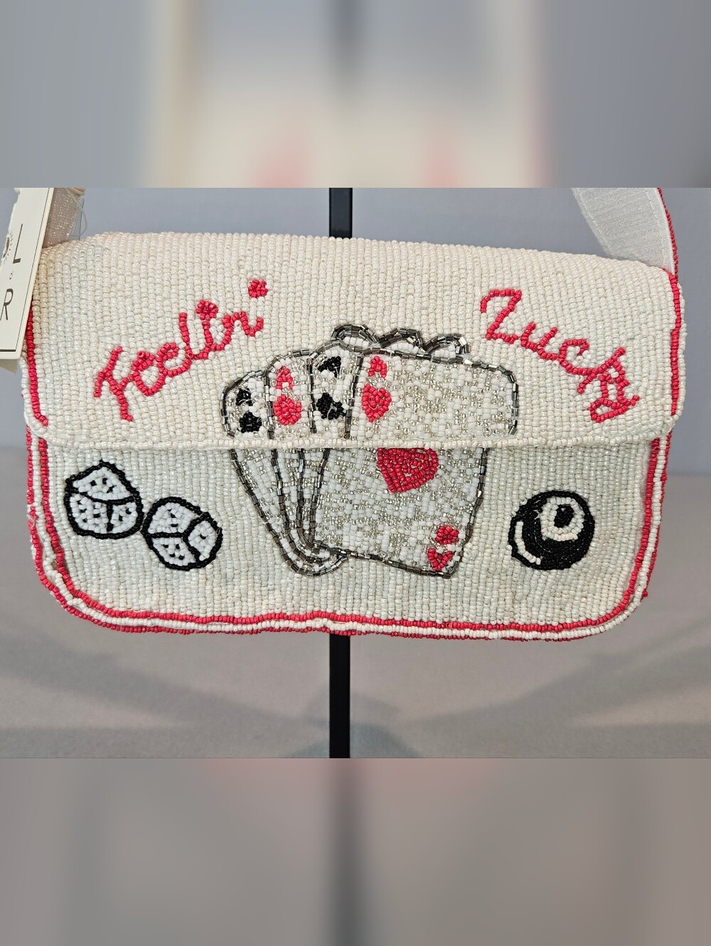 Viral Sol & Mer "Feelin' Lucky" White Beaded Shoulder Bag NWT Aces & Dice - Picture 5 of 14